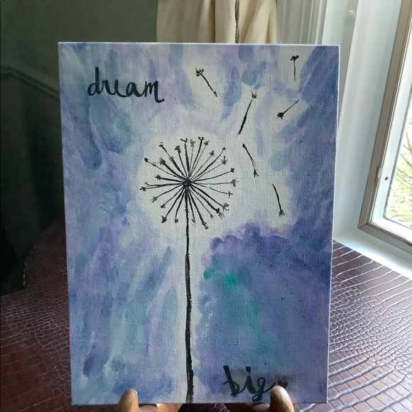 Hand Painted Whimsical Dandelion Wish ‘Dream Big’ acrylic Painting Original NEW - Picture 3 of 3